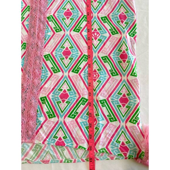 Macbeth Collection Diamond Print Pink Green Girly Swim Beach Coverup Size Medium - Picture 10 of 13